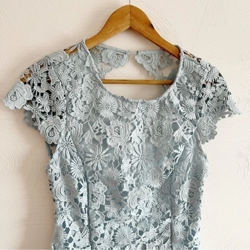 Lulus Romance Language Light Blue Backless Lace Dress Size Medium - Picture 7 of 12